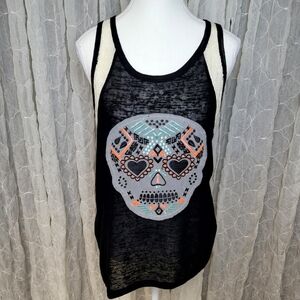 No Boundaries Black Tank Top with Skull Design